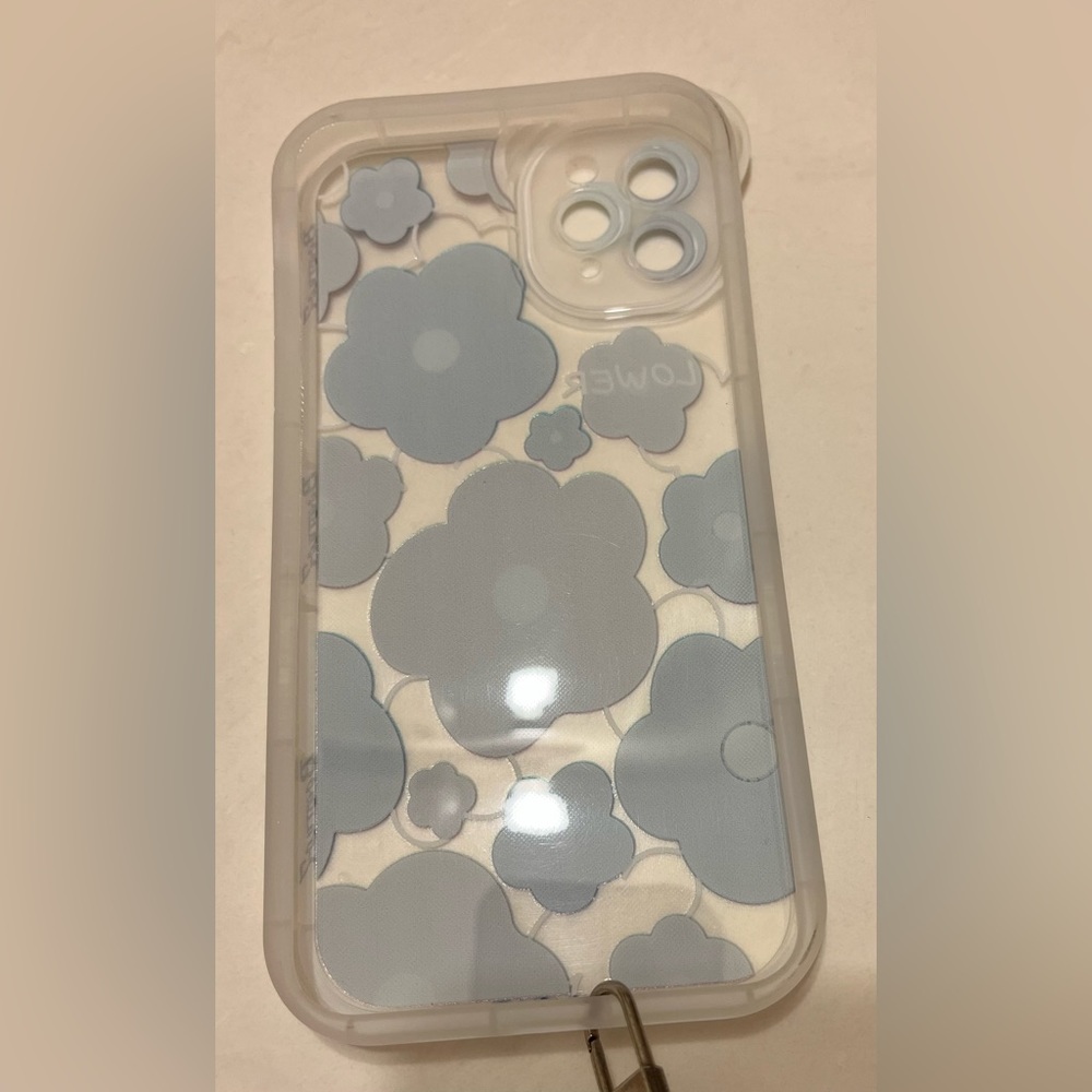 iPhone 11 ProMax Clear Blue Flower Prints W/ Matching Wrislet Chain - Picture 4 of 6